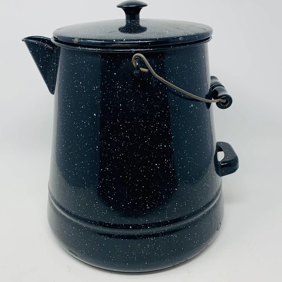 Nobrand Other - Vintage Graniteware Enamel Coffee Pot Campfire Camp Kettle 11" Large